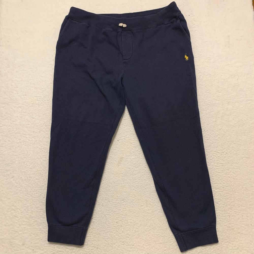 Polo Ralph Lauren Fleece Joggers Mens 2XL 38x28 Yellow Pony Sweatpants Navy Blue